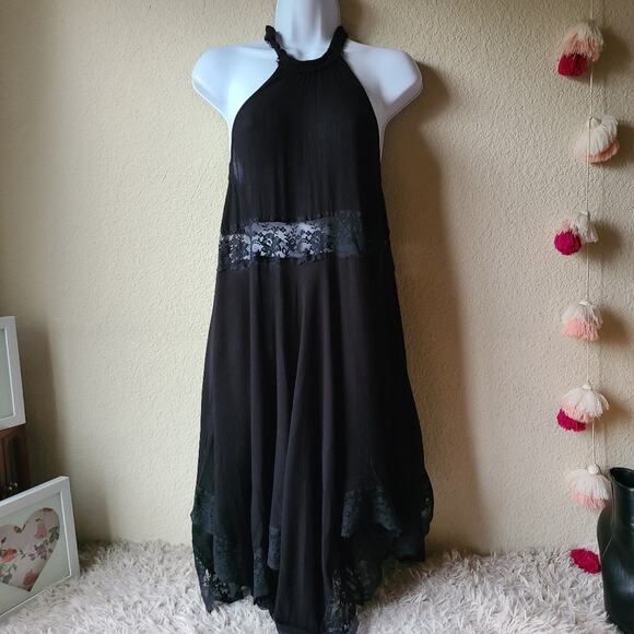 Intimately Free People Black Mesh Sleeveless Halter Asymmetric Hem Dress Size XS - Picture 2 of 12